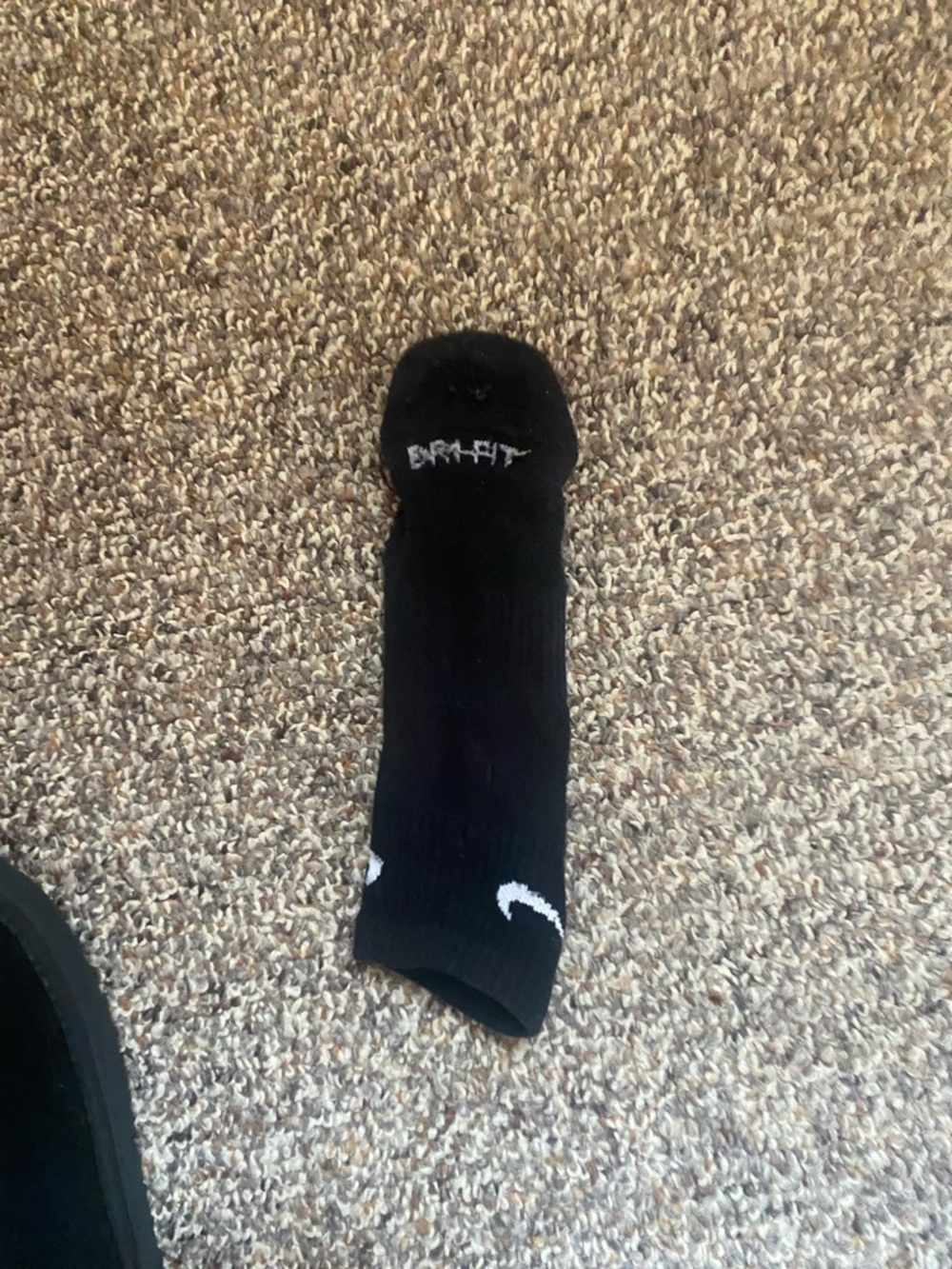 Nike Black Crew Athletic Sock with White Swoosh - Men's
